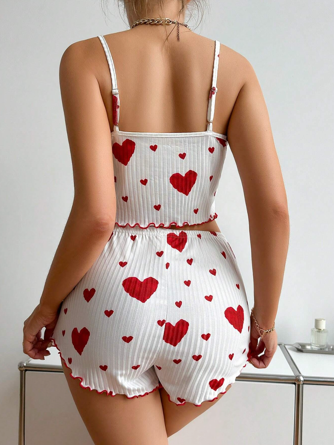 White And Red Heart Print Co Ord Set